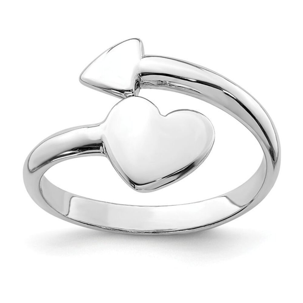 Rhodium Plated Sterling Silver Heart and Arrow Bypass Toe Ring